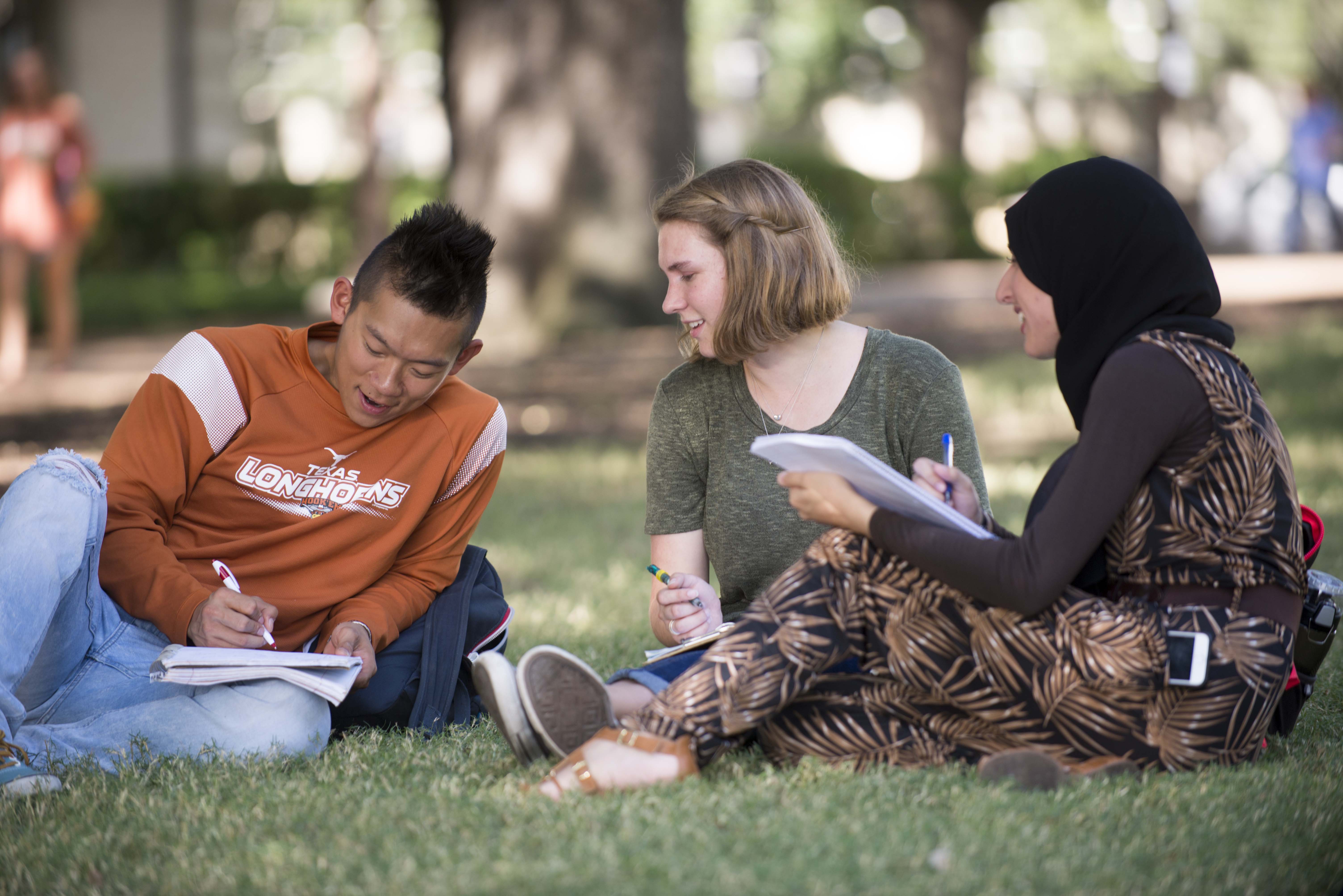 group of students lounging on grass