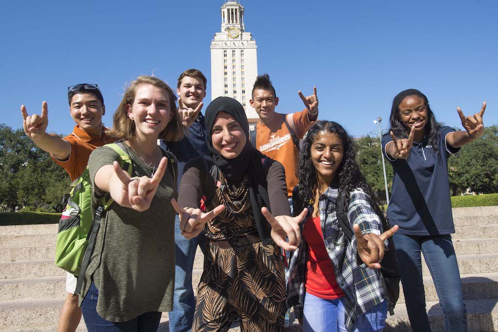 group of students under blue sky